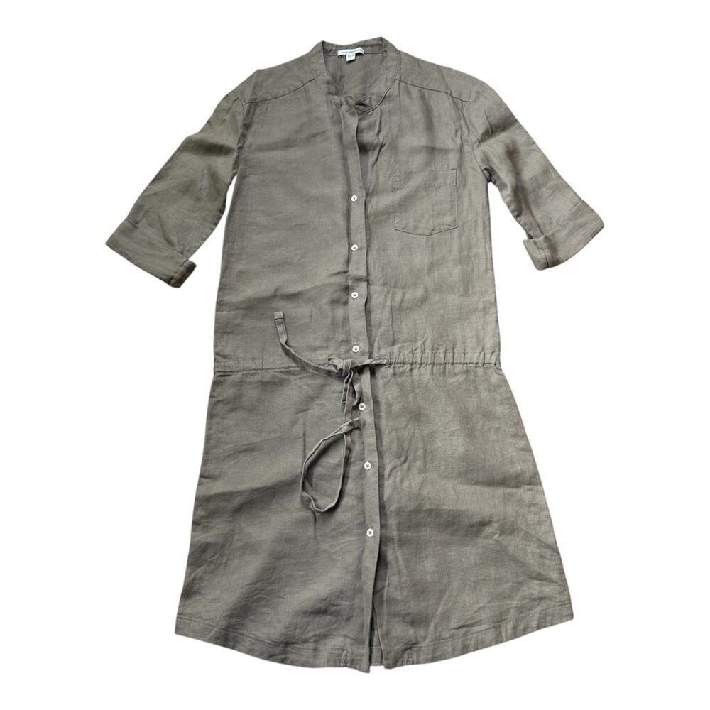 James Perse Linen Button Dress In Olive Size 2/M